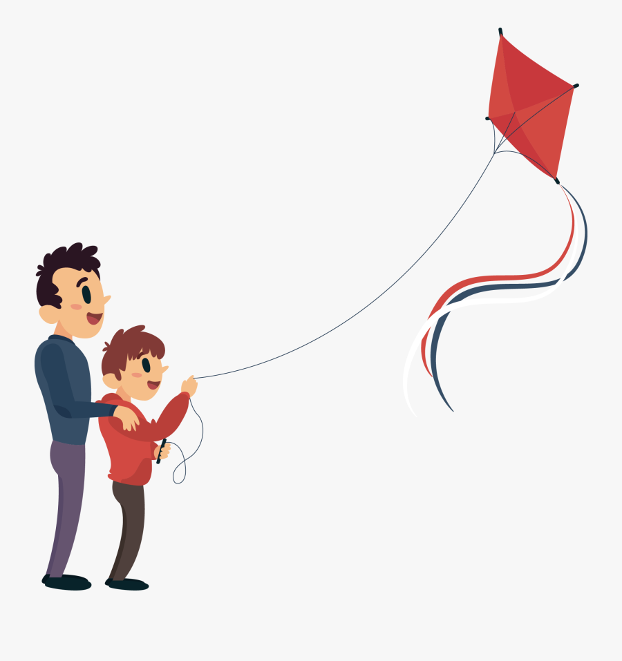 Cartoon Clip Art To Accompany His Son - Transparent Fly A Kite Clipart, Transparent Clipart