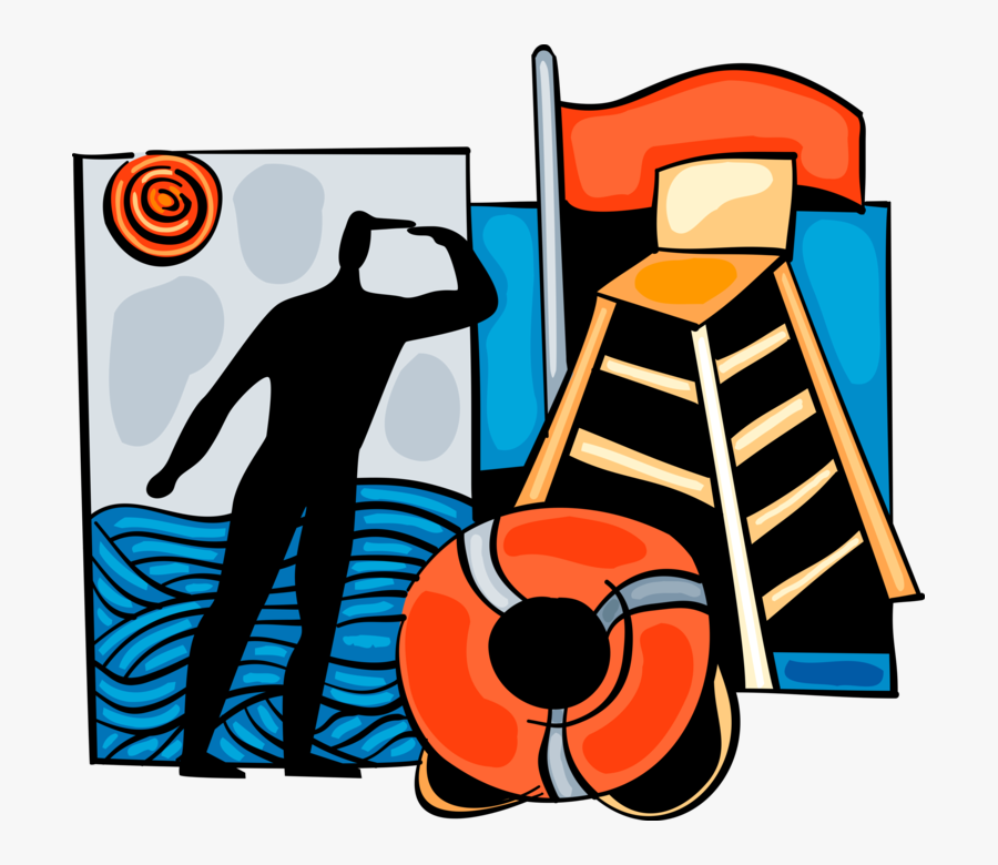 Vector Illustration Of Lifeguard Keeping Watch On Beach, Transparent Clipart