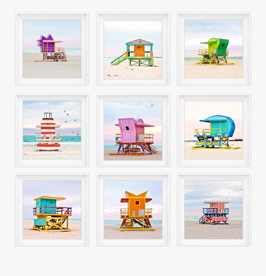 Miami Beach Hut Lifeguard Stand Print Collection, Transparent Clipart