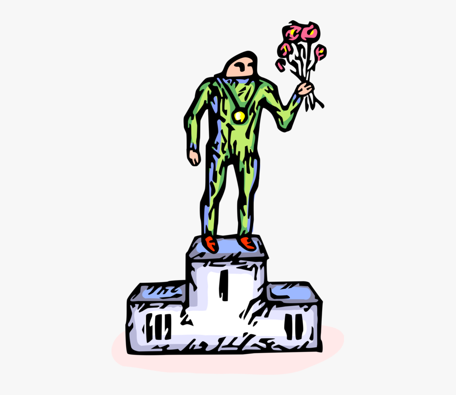 Vector Illustration Of First Place Winner Stands On, Transparent Clipart