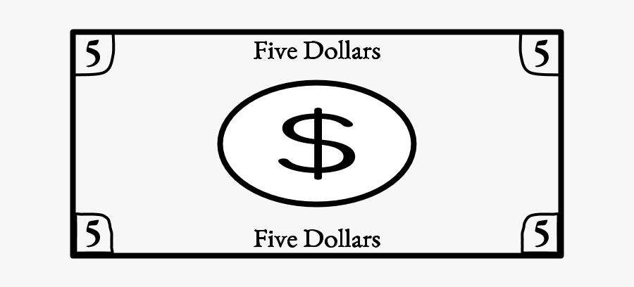 Five Dollar Bill, 5, Black And White - United States One-dollar Bill, Transparent Clipart