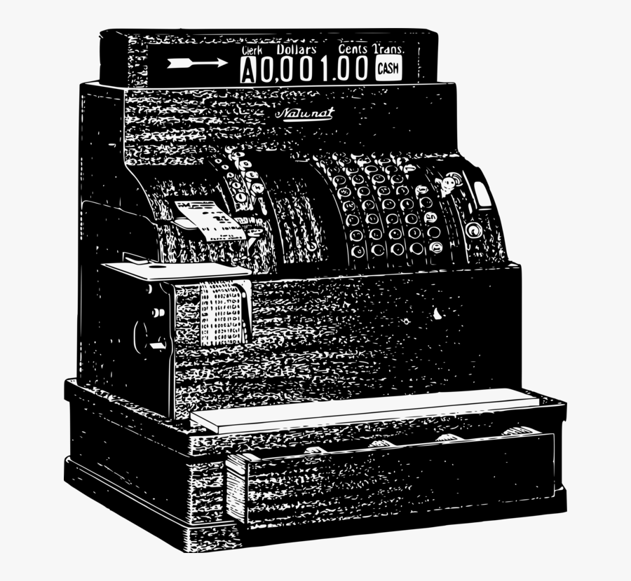 Monochrome And White - Old Fashioned Cash Register Black In White, Transparent Clipart