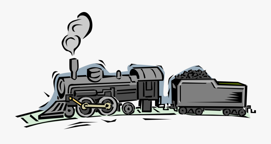 Vector Illustration Of Rail Transport Speeding Steam - Coal Train Cartoon, Transparent Clipart