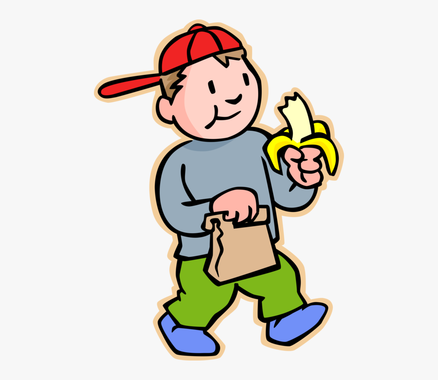 Vector Illustration Of Primary Or Elementary School - Eating A Banana Clipart, Transparent Clipart