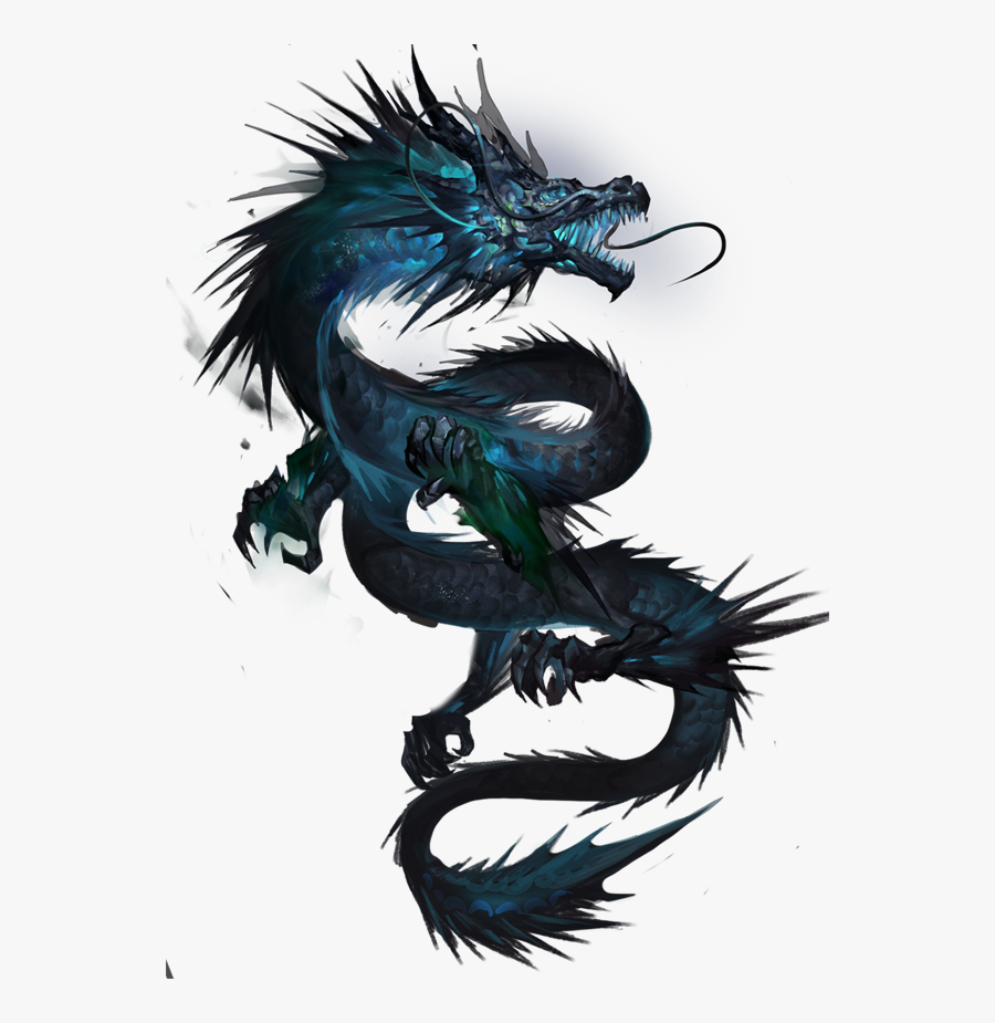 Tattoo Chinese Japanese Dragon Drawing Handsome Clipart - Black And Blue Dragon, Transparent Clipart