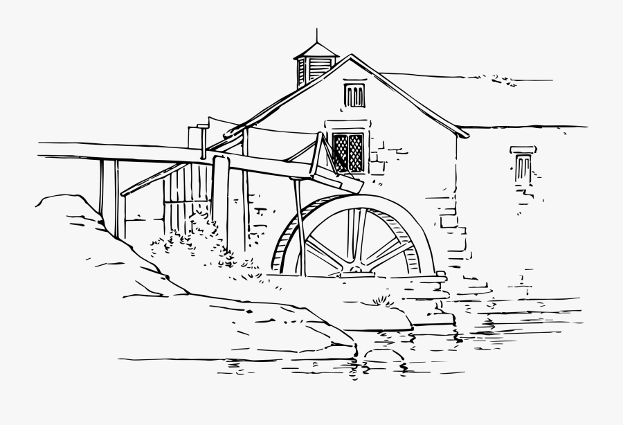 Transparent House Drawing Png - Water Wheel Clipart Black And White, Transparent Clipart