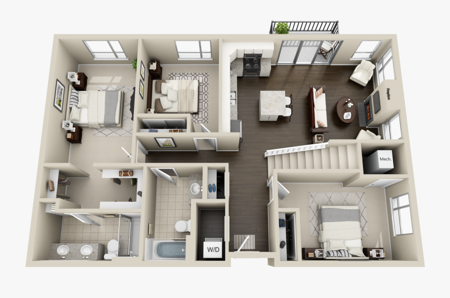 Transparent Townhouse Clipart - Loft Apartment Floor Plans 3d, Transparent Clipart