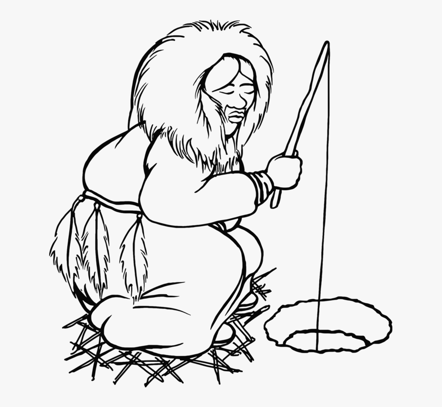 Line Art,joint,finger - Inuit Ice Fishing Clipart, Transparent Clipart