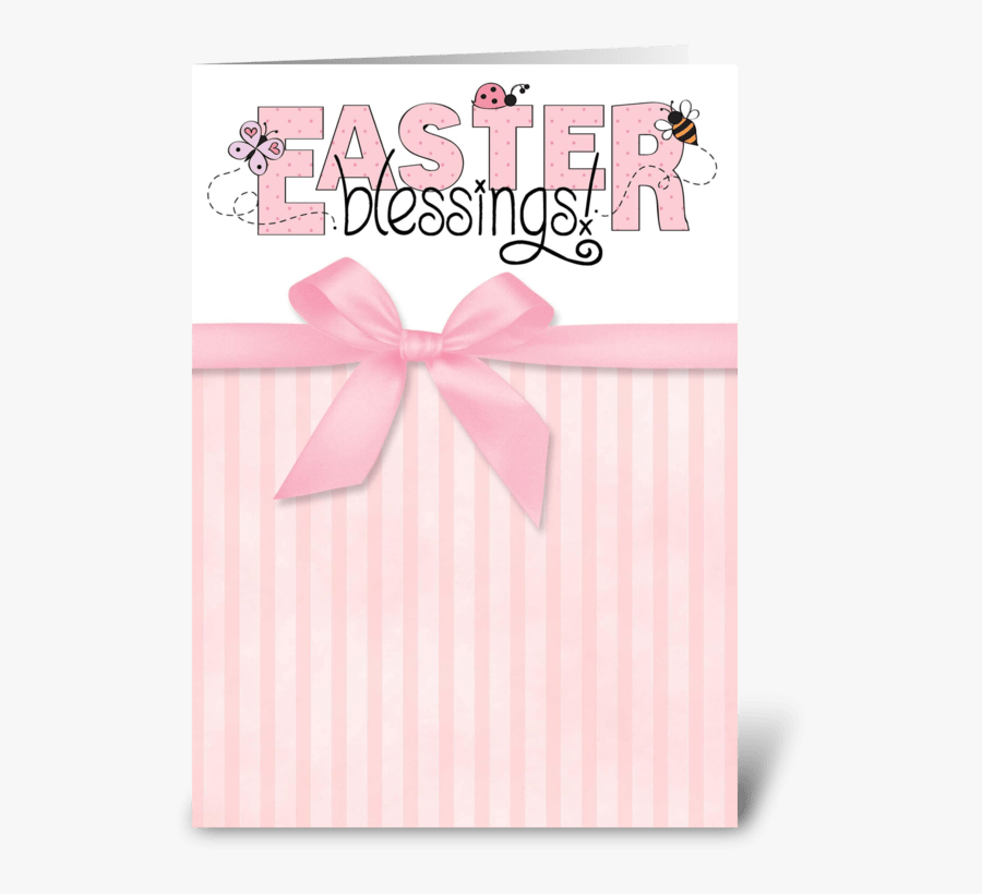 Easter Blessings, Pink Stripes W/ Bow Greeting Card - Paper, Transparent Clipart