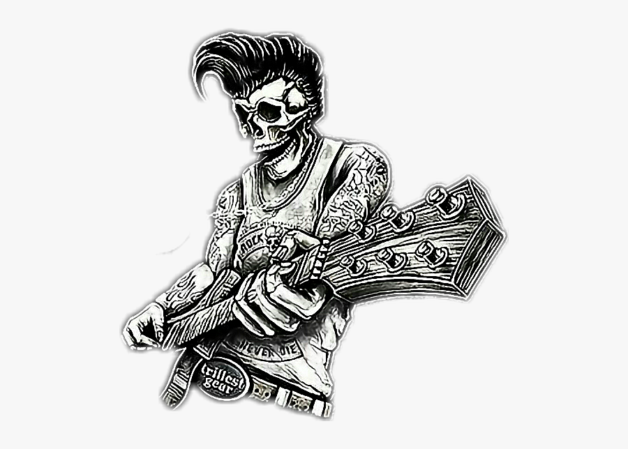 Rock Rockabilly Rockmusic Rock And Roll Oldskull Skullr - Rockabilly Guitar Rockabilly Bass Vector, Transparent Clipart