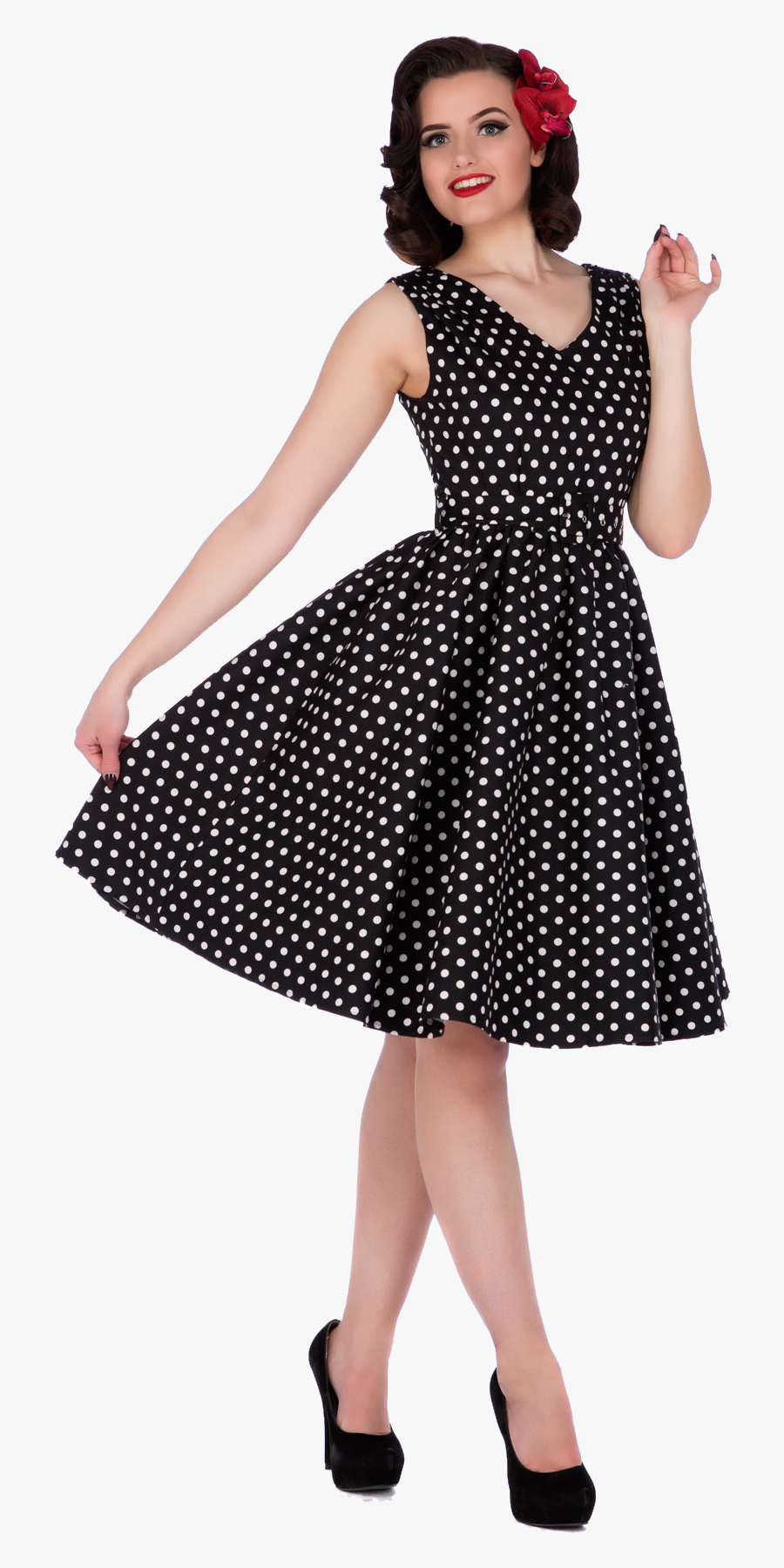Clip Art Rockabilly Chick - Tupfenkleid, Transparent Clipart