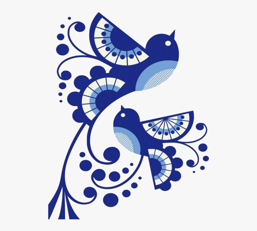 Blue Birds Women"s Printed Tank - Bird Folk Art, Transparent Clipart