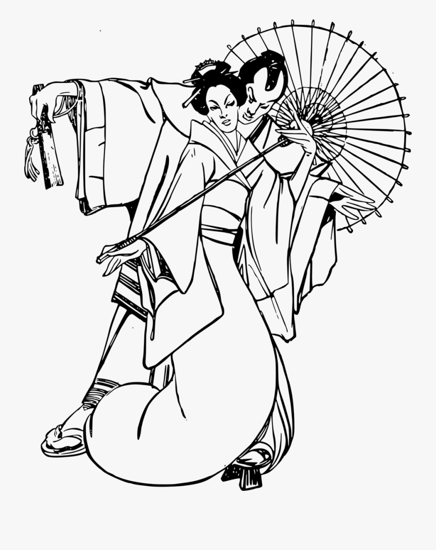 Stylized Japanese Couple - Japan Couple Clipart Black And White, Transparent Clipart