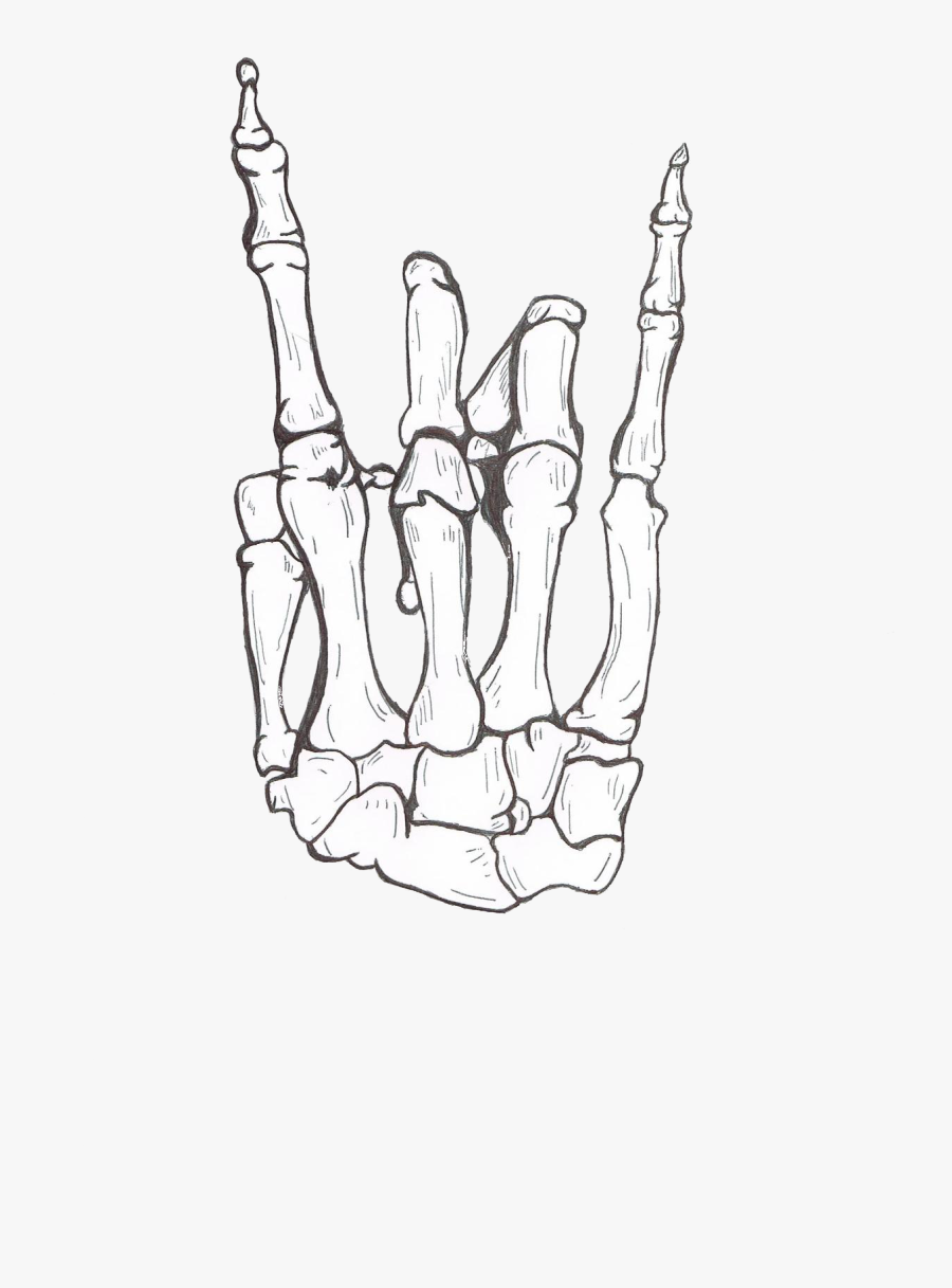 Clip Art Skeleton Hand Drawing On Hand - Skeleton Rock And Roll Hand, Transparent Clipart