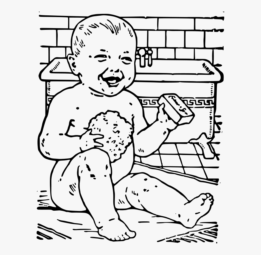 Cute Baby - Clipart Gambar Hitam Putih Mandi, Transparent Clipart