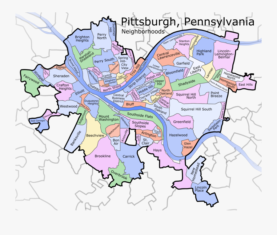Pittsburgh Neighborhood Map, Transparent Clipart