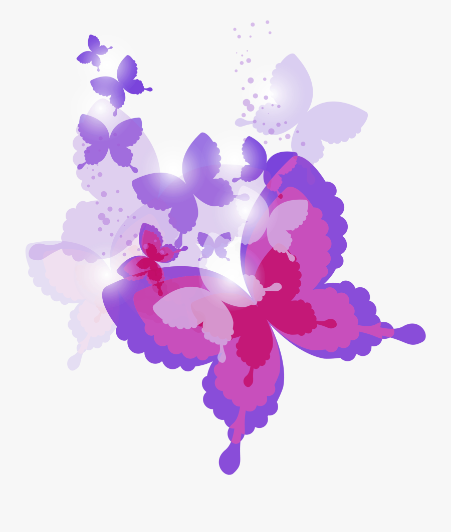 Pink And Purple Butterflies Clipart, Transparent Clipart