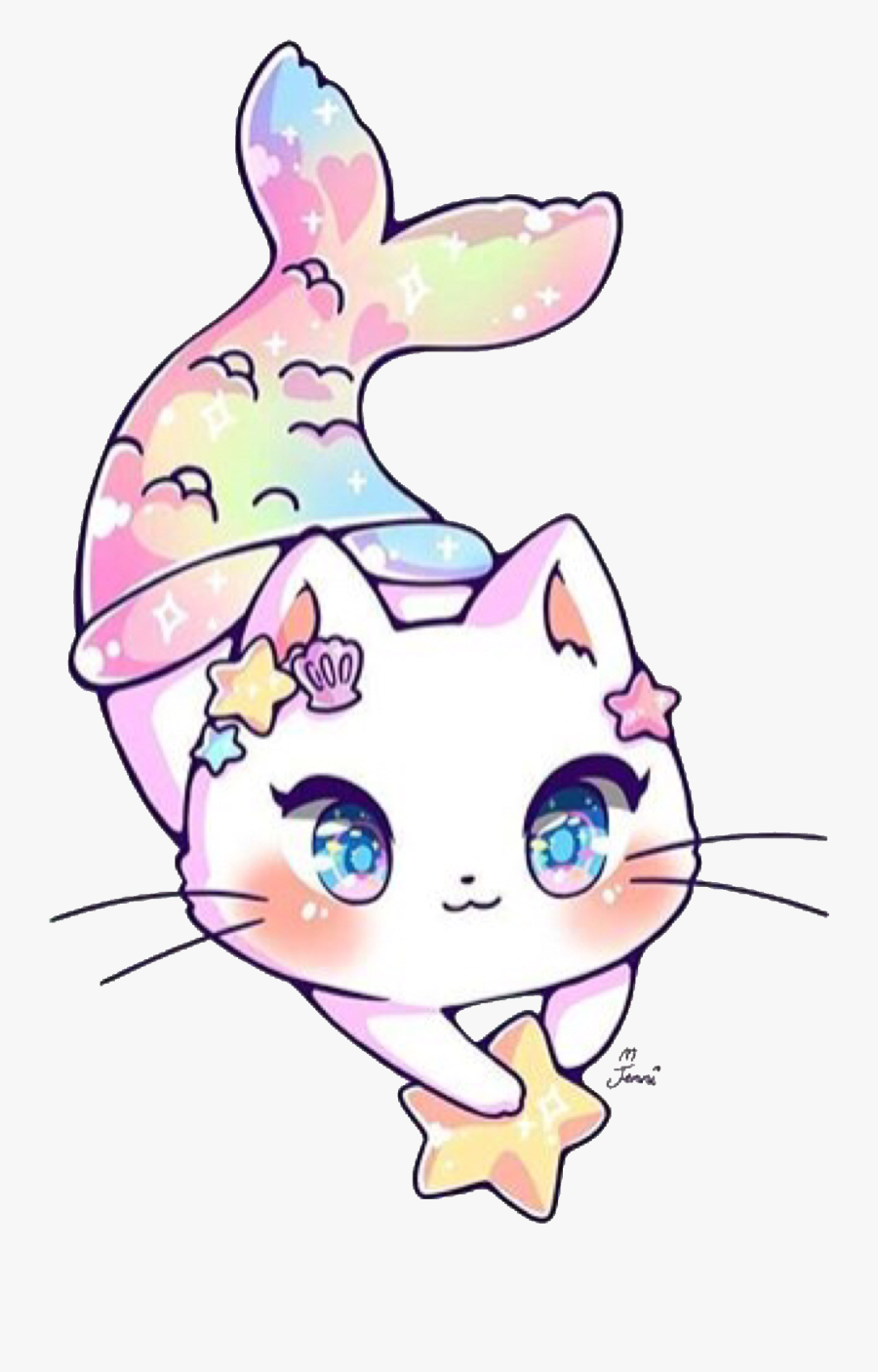 #kawaii #adorable #jenniillustrations #cat #mermaid, Transparent Clipart