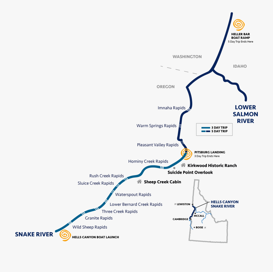 Map Of Hells Canyon 3 Day Rafting Trip - Map, Transparent Clipart