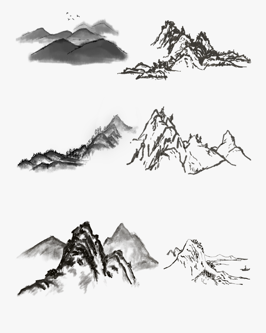 Landscape Chinese Painting Freehand Brush Black White - Chinese Brush Painting Black, Transparent Clipart