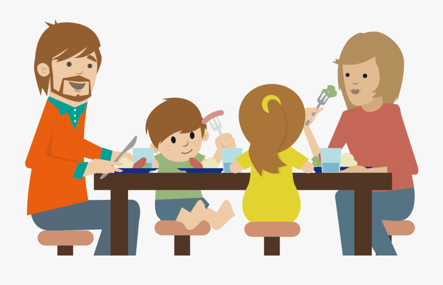 Family Eating At The Table - Kid Dinner Cartoon, Transparent Clipart