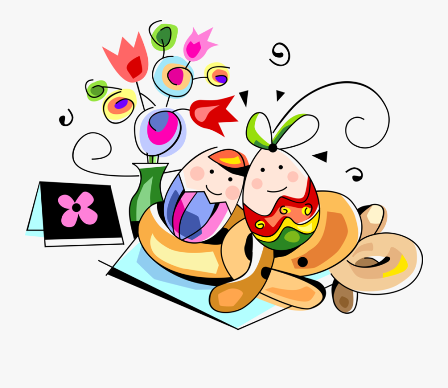 Colored Eggs Pretzels Flowers Vector Image Illustration, Transparent Clipart