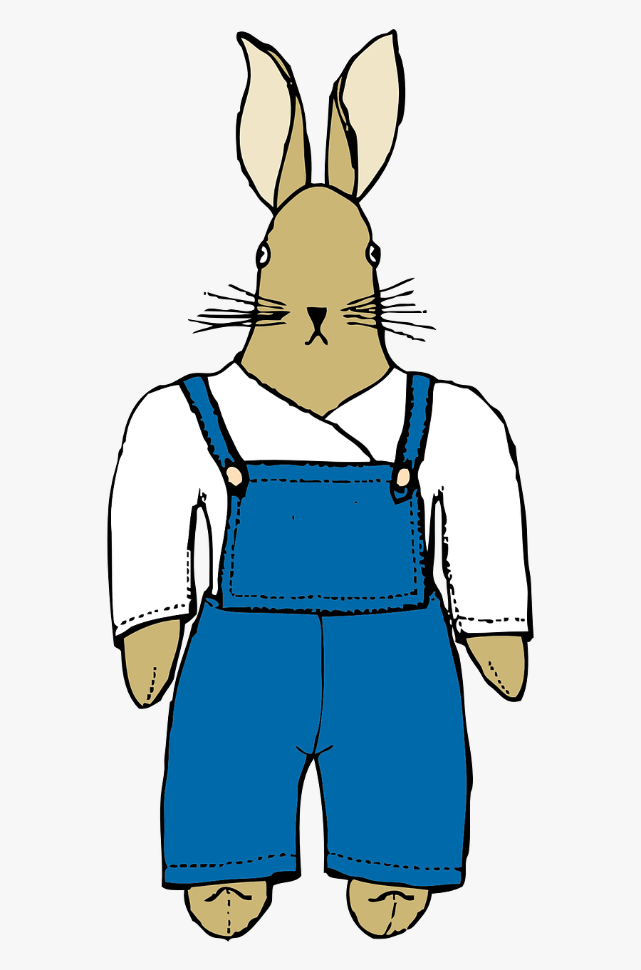 Bunny In Overalls Front View - Rabbit In Overalls Cartoon, Transparent Clipart