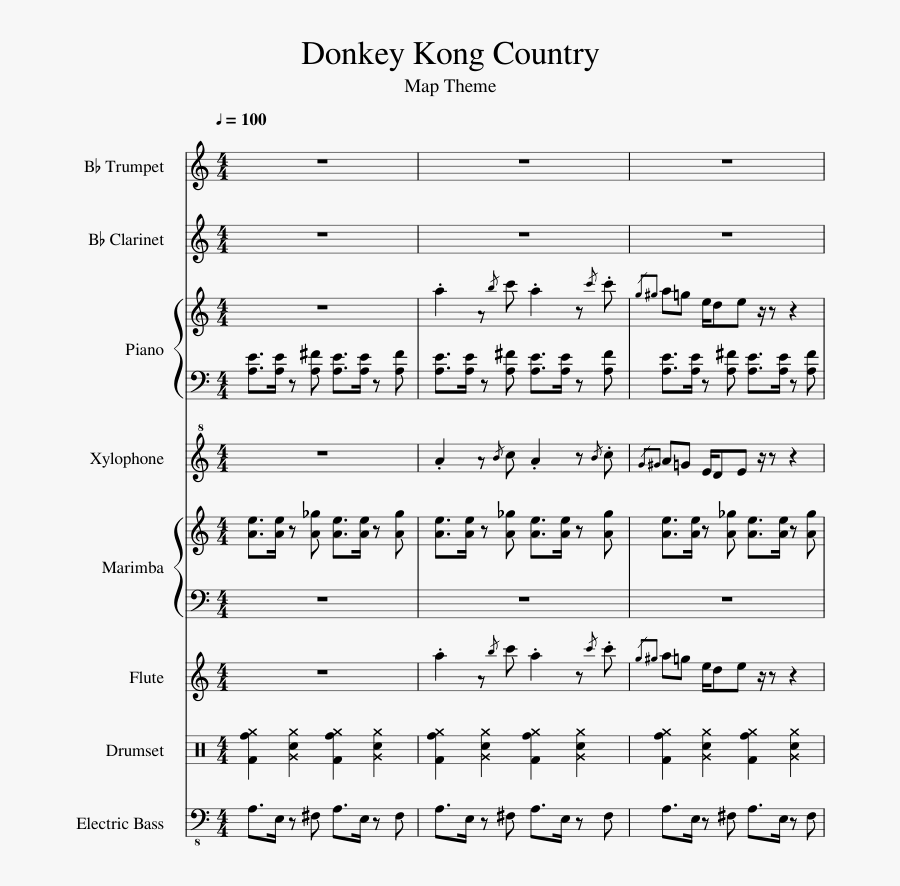 Donkey Kong Country Sheet Music 1 Of 5 Pages - Donkey Kong Trumpet Sheet Music, Transparent Clipart