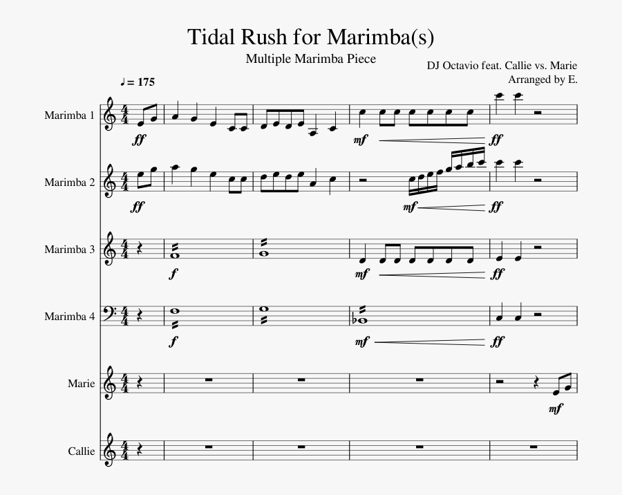 Tidal Rush For Marimba Sheet Music For Percussion Download - Sheet Music, Transparent Clipart
