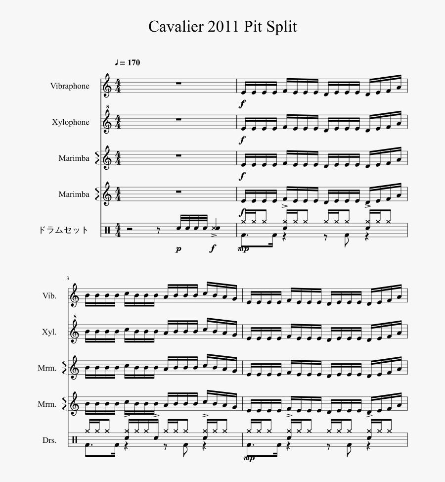 Dci Cavaliers 2011 Pit Split Sheet Music For Percussion - Cavaliers 2011 Marimba Split, Transparent Clipart