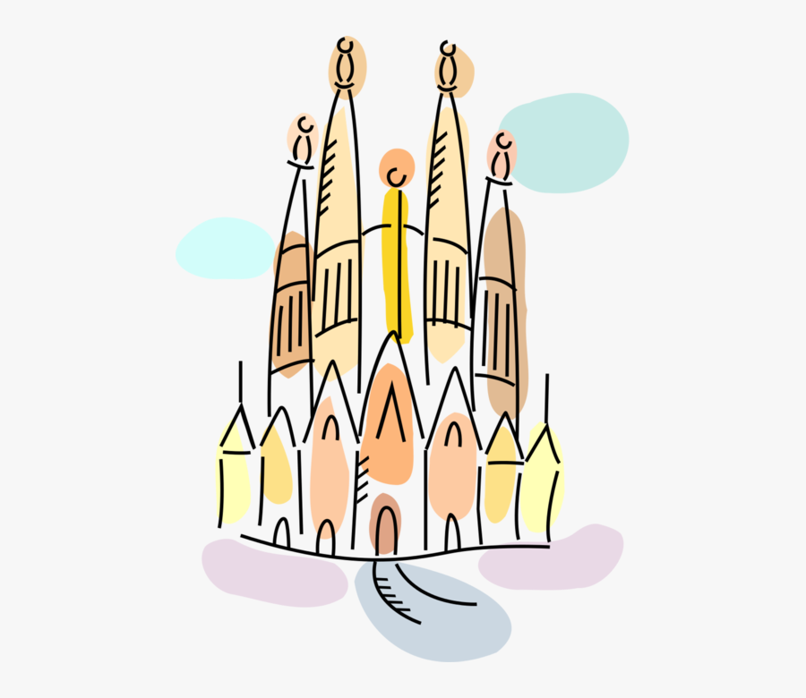 Vector Illustration Of La Sagrada Família Basilica - Barcelona Clipart Sagrada Família, Transparent Clipart