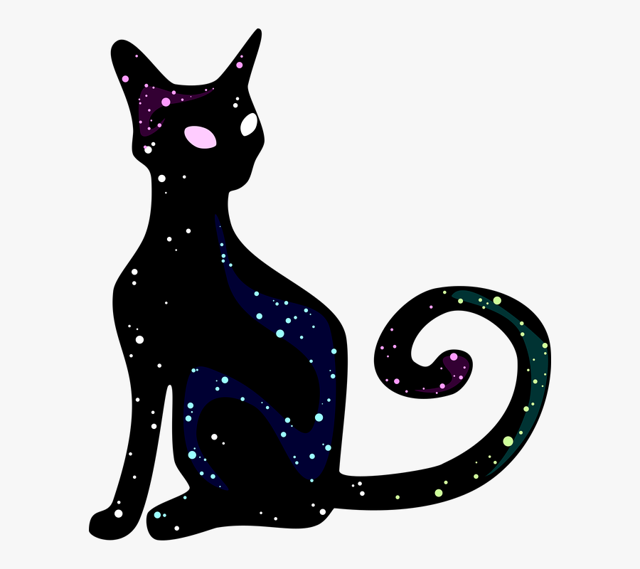 Cat, Cosmos, Black, Animal, Starry Sky, Silhouette - Illustration, Transparent Clipart