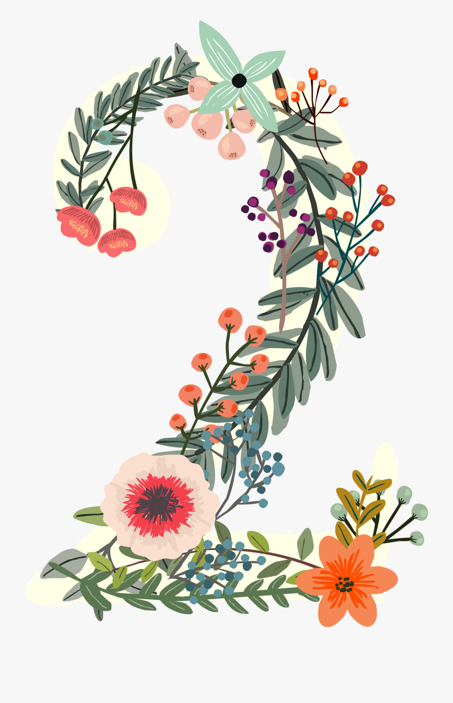 Number 2 In Flowers, Transparent Clipart