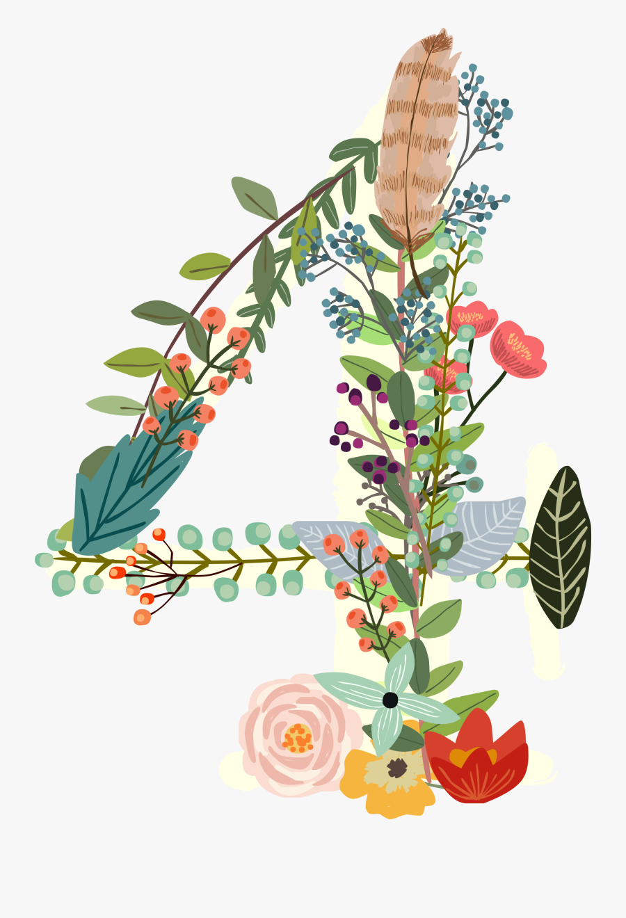 Chiffre 4 En Fleurs, Transparent Clipart
