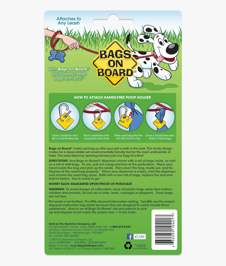 Bags On Board Dog Waste Bag Bone Dispenser With 30 - Bags On Board, Transparent Clipart