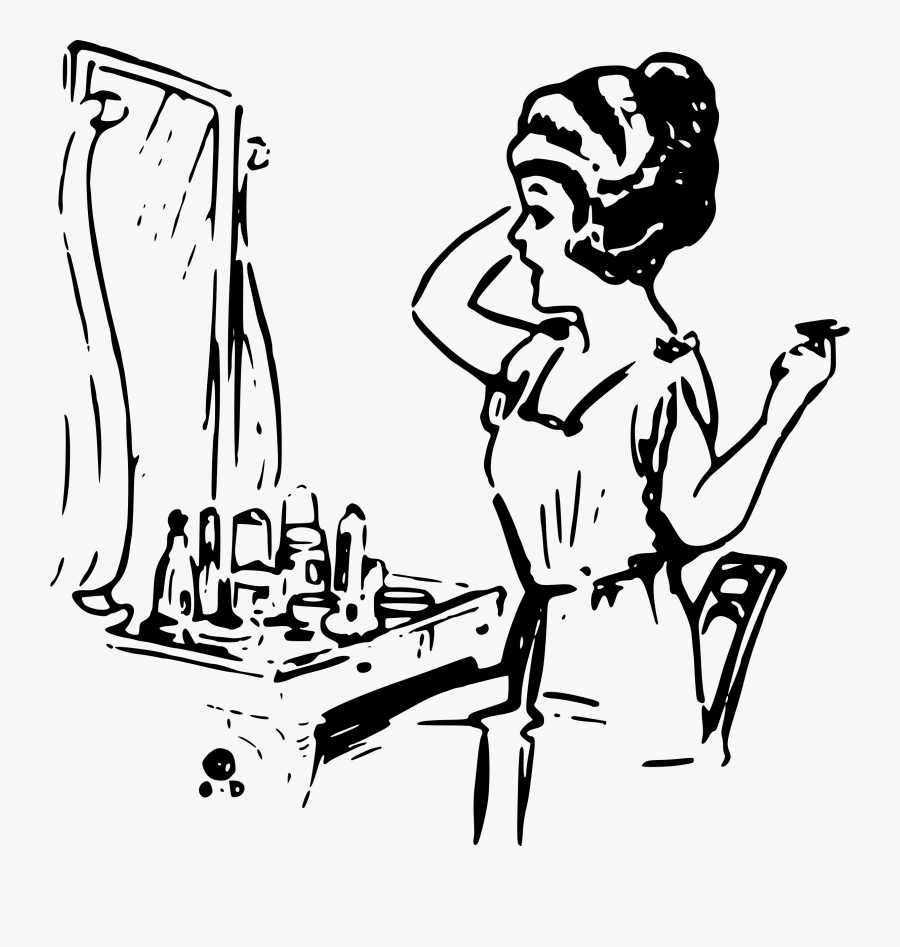 Clipart Girl Mirror - Woman Makeup Clipart Black And White, Transparent Clipart