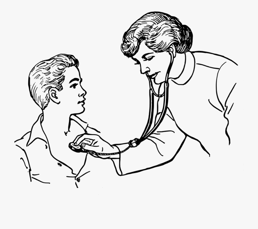 Doctor, Lady, Examine, Child, Kid, Patient, Boy - Doktor Black And White, Transparent Clipart