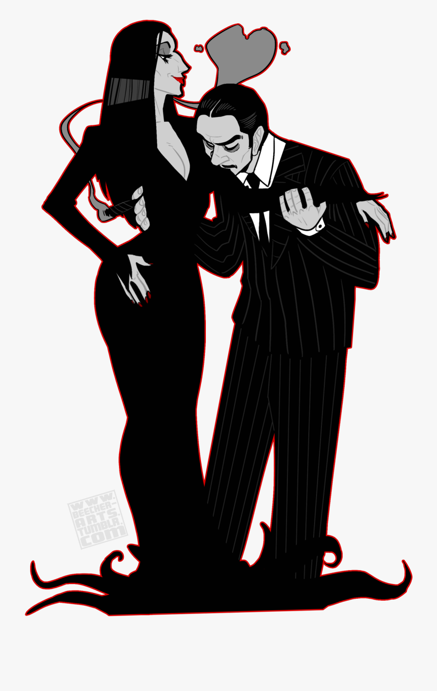 Beecher Arts Inktober Jour - Morticia And Gomez Addams Cartoon, Transparent Clipart