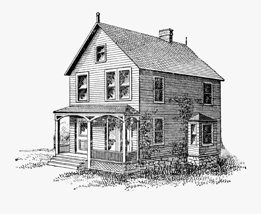 Old Two Story House Drawing, Transparent Clipart