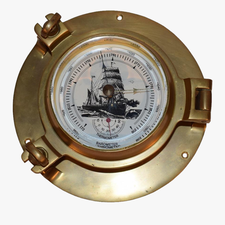 Vintage Brass Nautical Porthole Barometer & Thermometer - Watch, Transparent Clipart