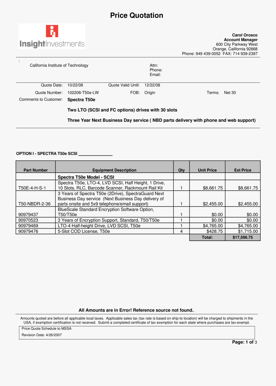 Clip Art Quotation Template - Sample Price Quotation Chart, Transparent Clipart
