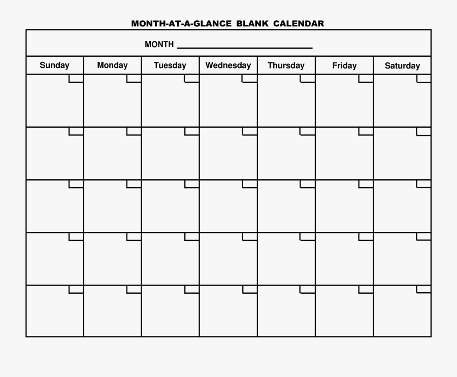 Blank Calendar Main Image - Month At A Glance Blank Calendar 2019, Transparent Clipart