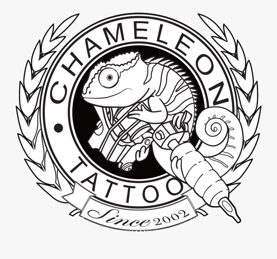 Black And White Chameleon With Tattoo Machine In Quoted - Chameleon Tattoo Logo, Transparent Clipart