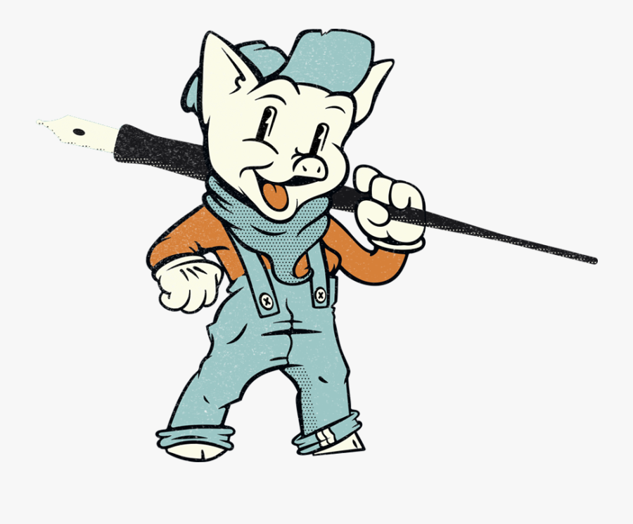 Brick Illustration, Retro Illustration, Pig Mascot, - Cartoon, Transparent Clipart