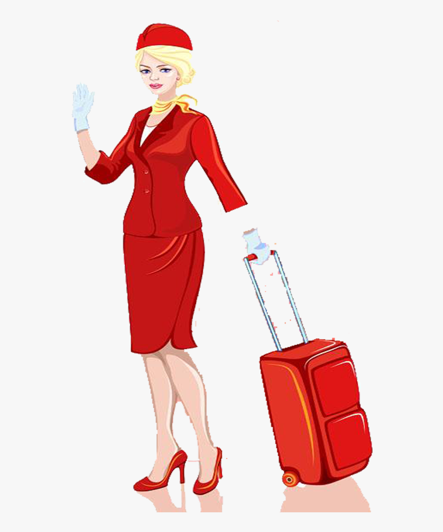 Luggage Clipart Airplane - Flight Attendant Fiction Character, Transparent Clipart