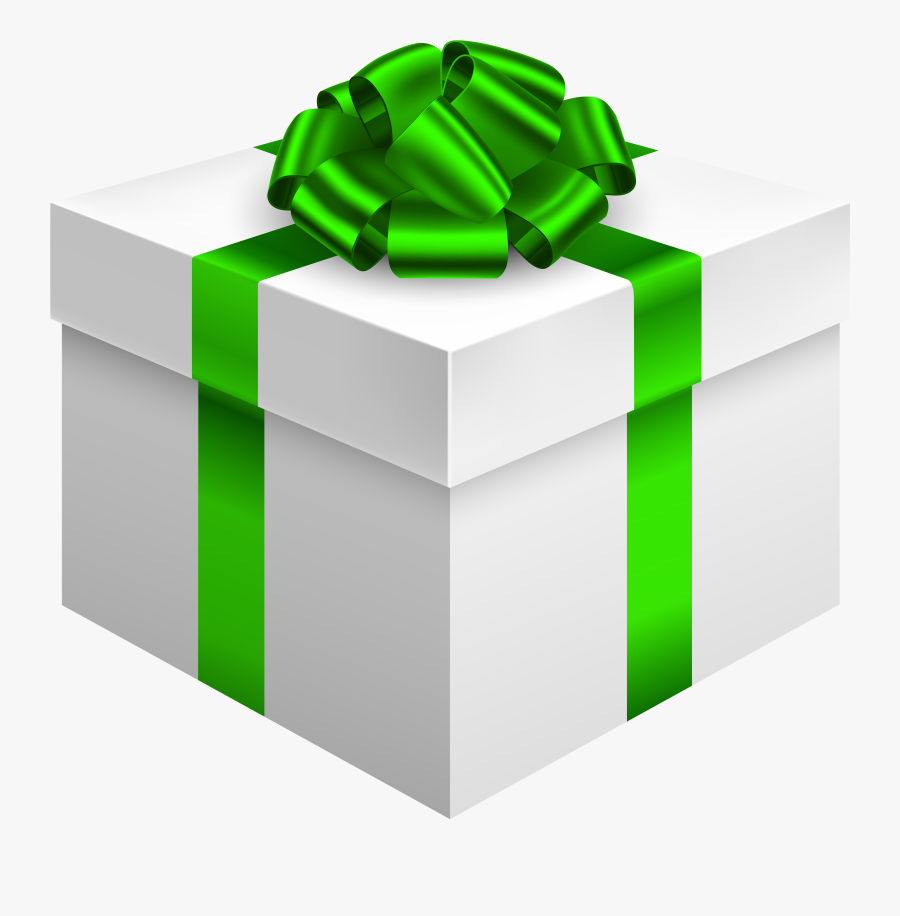White Gift Box With Green Bow Png Clipart - Gift Box Png Transparent, Transparent Clipart