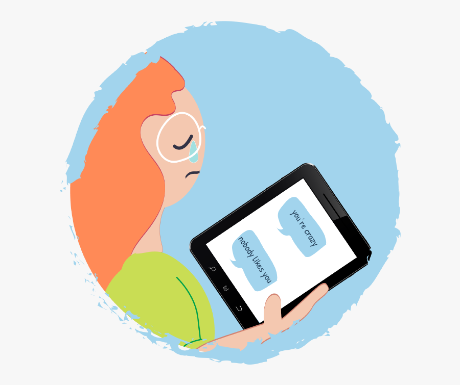 Girl Crying As She Reads Mean Messages On Her Ipad - Illustration, Transparent Clipart