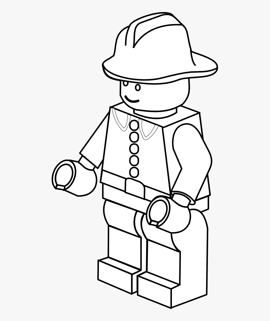 Lego Town Fireman Black White Art Svg Colouringbook - Black And White Lego Men, Transparent Clipart