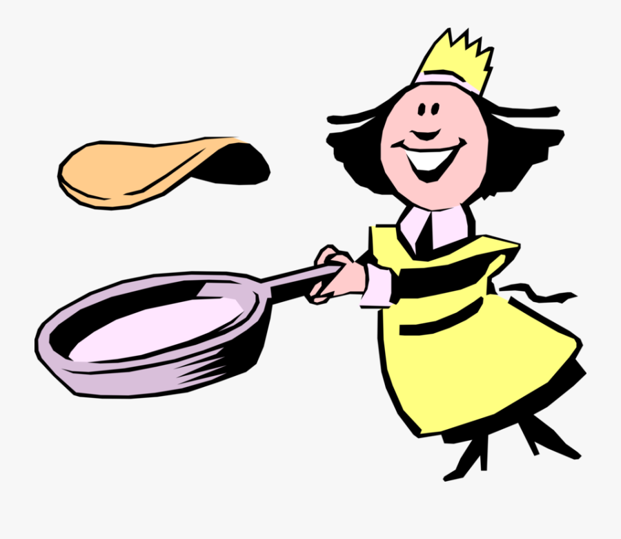 Vector Illustration Of Female Chef Flips Pancake Or - Flipping Pancakes Clipart, Transparent Clipart