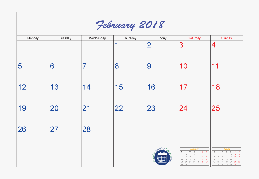 Clip Art February And March 2017 Calendar - November 2018 Calendar Days, Transparent Clipart